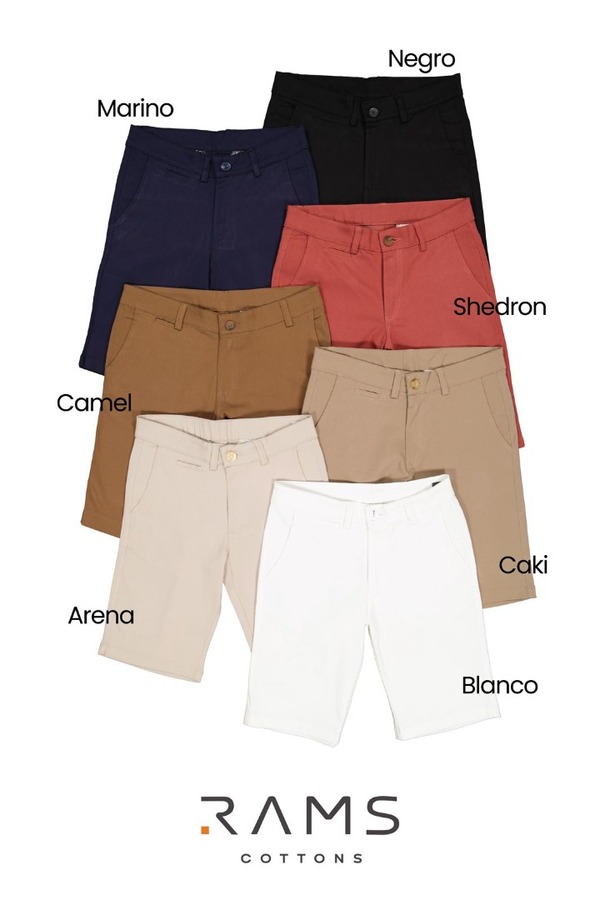 Bermuda Color Arena Gabardina De Algodón Slim Fit Para Hombre